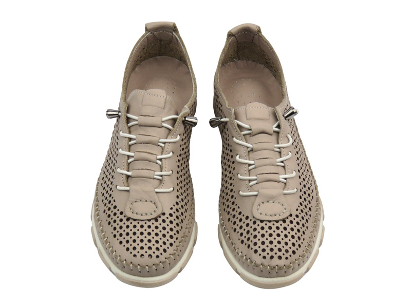 Skórzane, ażurowe półbuty damskie jasnoszare Nika Komfort HS475-1