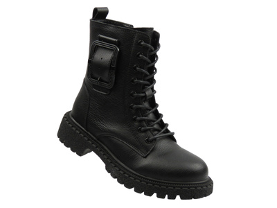 Skórzane trzewiki, trapery damskie czarne Nika Komfort H-297