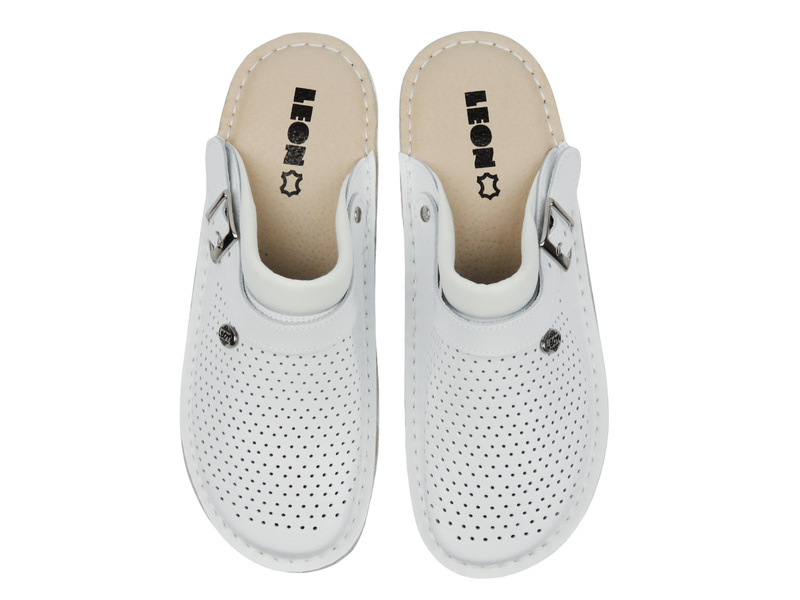 Skórzane Klapki Męskie Leon V202M białe