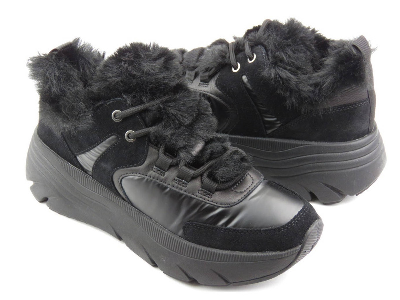Półbuty, sneakersy damskie z futerkiem - GEOX Respira D26UFB, czarne