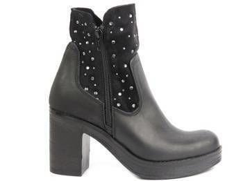 Skórzane botki damskie na szerokim obcasie - Venezia 466, czarne