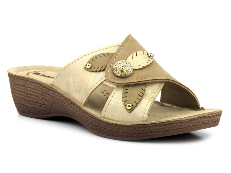 Klapki damskie z regulowaną cholewką - INBLU GL-54, piaskowe