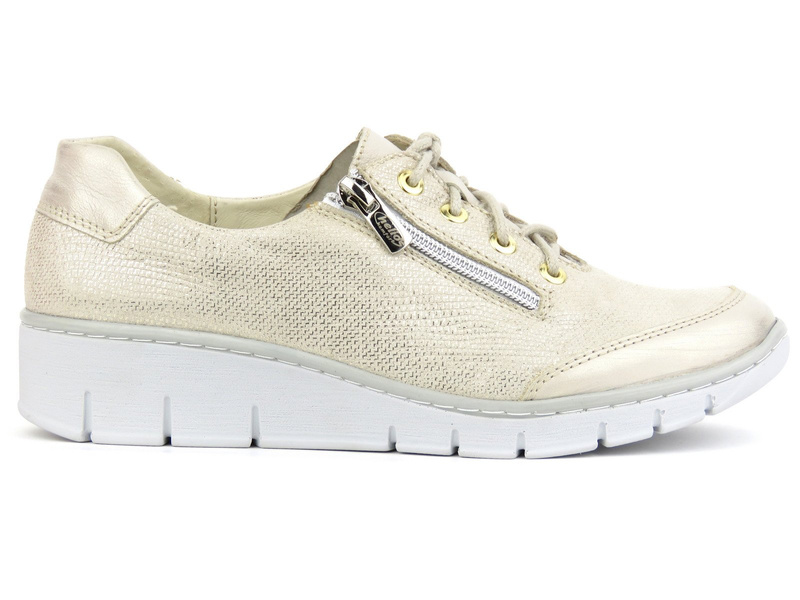 Wygodne, lekkie sneakersy damskie z połyskiem - Helios Komfort 334, złote
