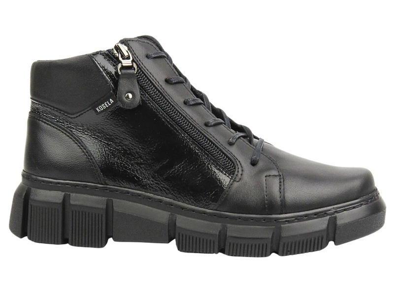 Skórzane botki damskie o wysokiej tęgości (H) - AXEL KOSELA 4487/9793, czarne