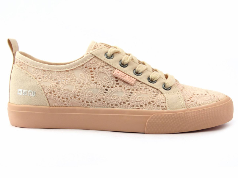 Przewiewne trampki damskie z koronką - Big Star JJ274059, nude