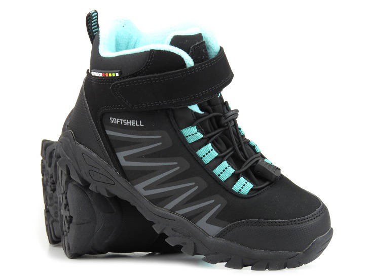 Buty trekkingowe dziecięce / młodzieżowe zimowe AMERICAN CLUB WT107/22 WT112/22, czarne z miętą