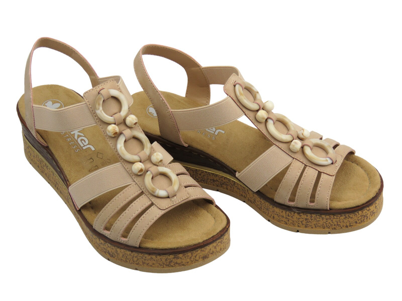 Sandały damskie Rieker 63778-31, różowe skórzane lekkie stylowe przewiewne