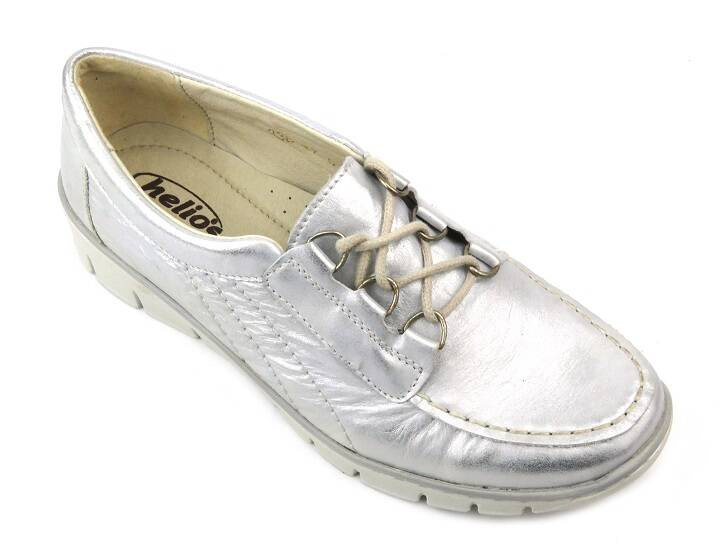 Wygodne półbuty damskie ze skóry licowej - HELIOS Komfort 338, srebrne
