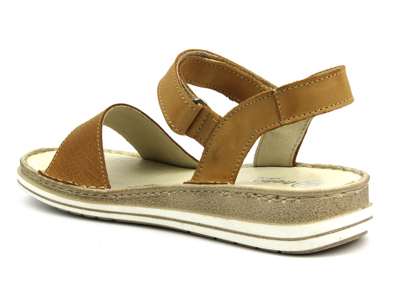 Skórzane sandały damskie - HELIOS Komfort 127, jasnobrązowe