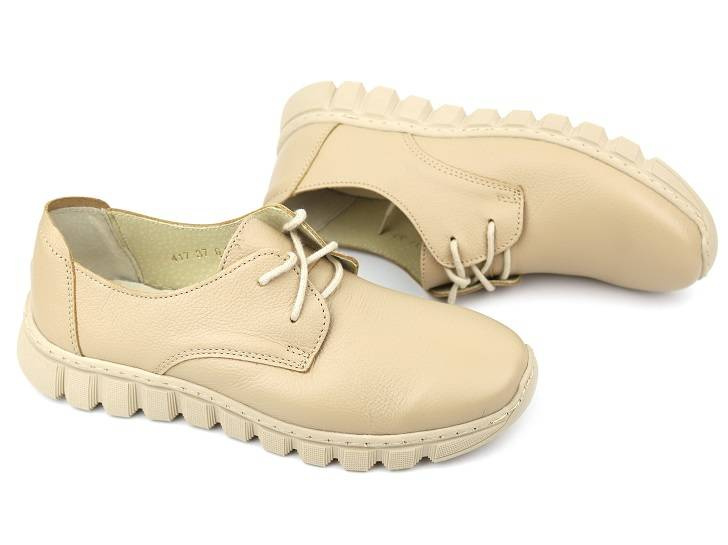 Lekkie, wygodne półbuty damskie skórzane - Helios Komfort 417, jasny beż