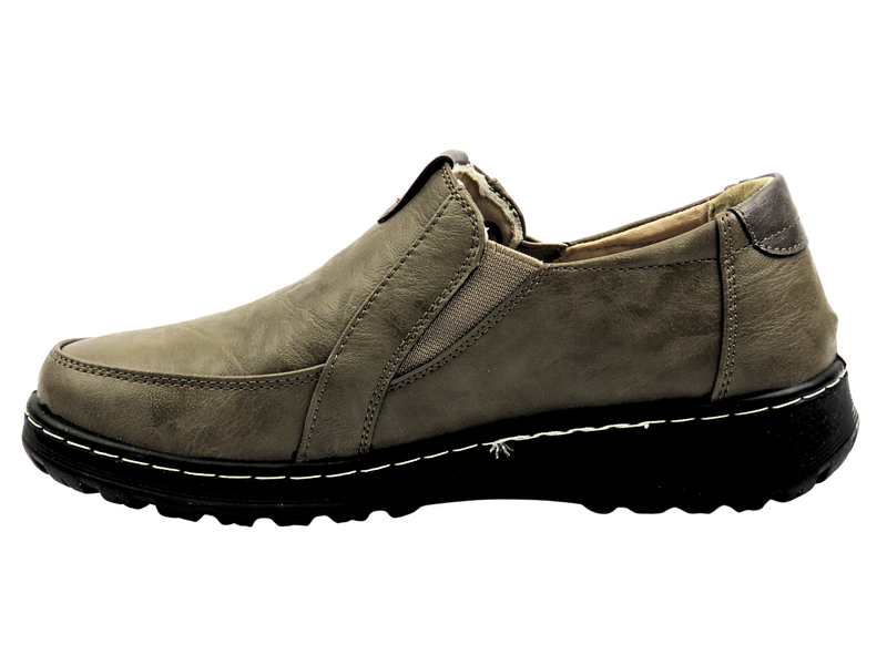 Wsuwane półbuty damskie khaki Potocki 25-90353