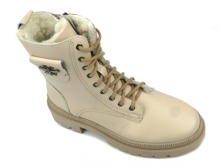 Skórzane botki damskie - Waldi 1186, beżowe