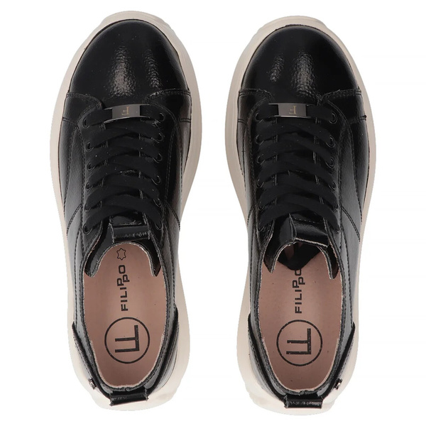 Skórzane sneakersy damskie na platformie czarne Filippo DP6795/25