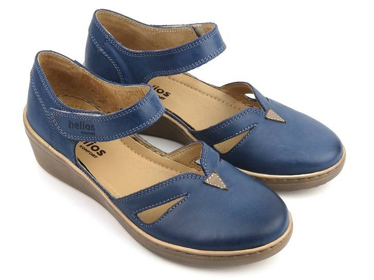 Skórzane półbuty damskie z wycięciami - HELIOS Komfort 364, granatowe