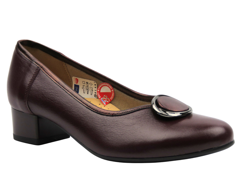 Skórzane czółenka na obcasie - GALANT 4017, bordowe