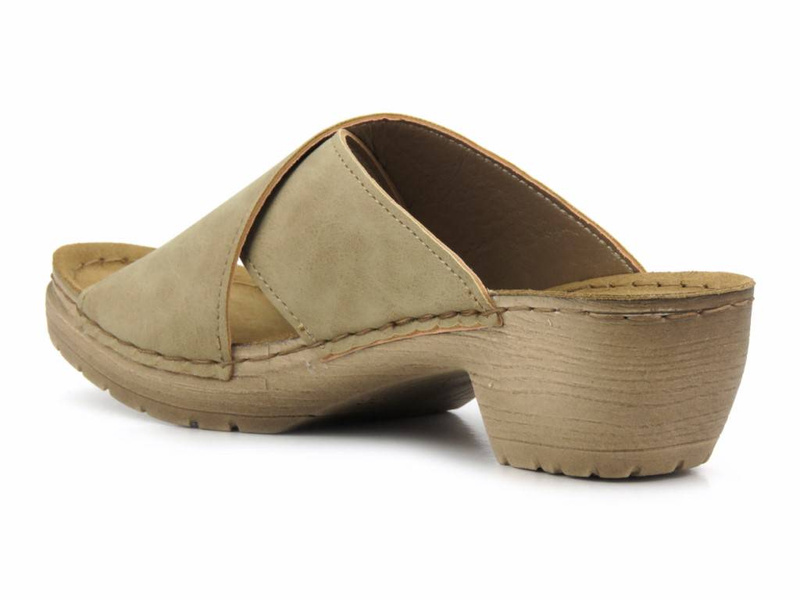 Klapki damskie na obcasie - INBLU BL-03, beżowe