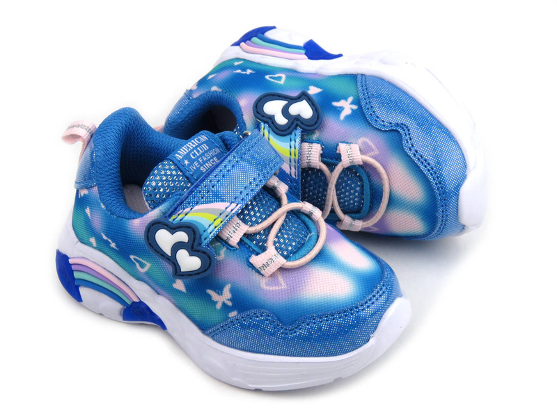 Buty dziecięce sportowe ze świecącą podeszwą - American Club ES89/22, niebieskie