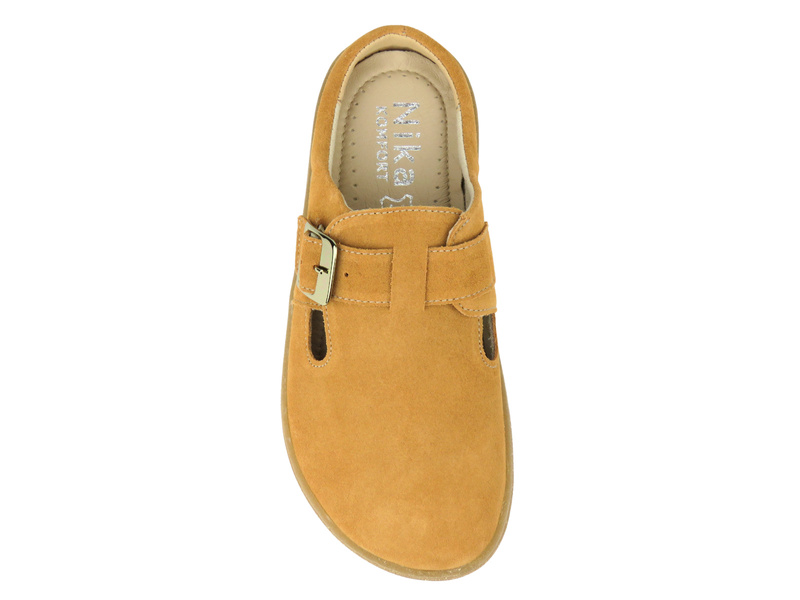 Barefoot zamszowe minimalistyczne klapki damskie Nika Komfort 1471, camel
