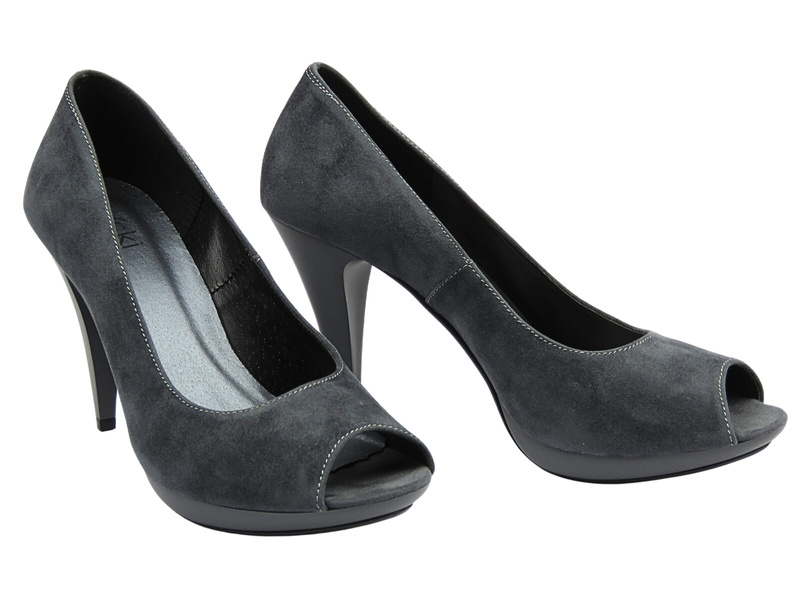 Eleganckie czółenka zamszowe na szpilce ALSKI 418 szare