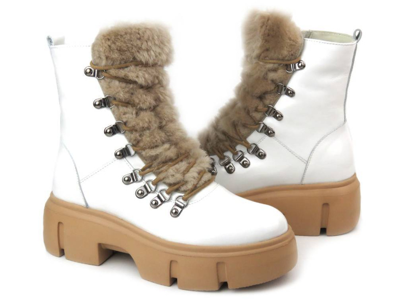 Botki skórzane trapery damskie - VENEZIA 4332, białe