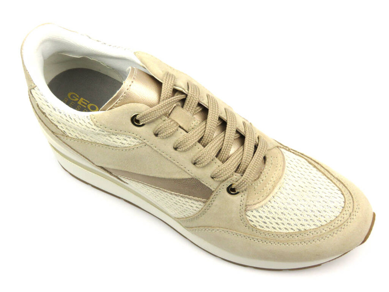 Sneakersy damskie ze skóry naturalnej - GEOX Respira D368LA, beżowe