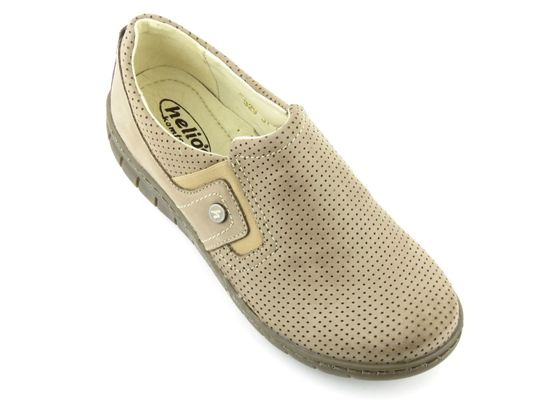 Skórzane półbuty damskie slip on - Helios Komfort 329, beżowe