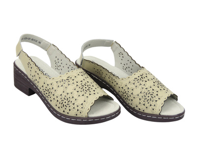 Sandały damskie ze skóry naturalnej - Sokolski H-25, beżowe