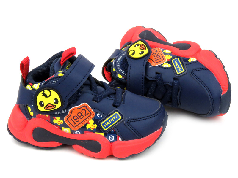 Sportowe buty dziecięce na grubej podeszwie - AMERICAN CLUB BD 17/21, czarno-czerwone