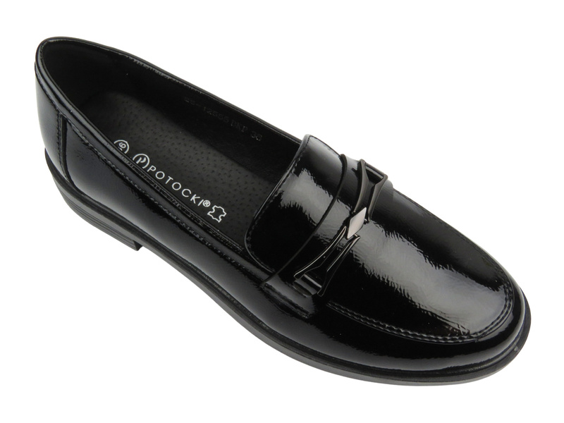 Mokasyny, loafersy damskie lakierowane - Potocki 25-12555, czarne