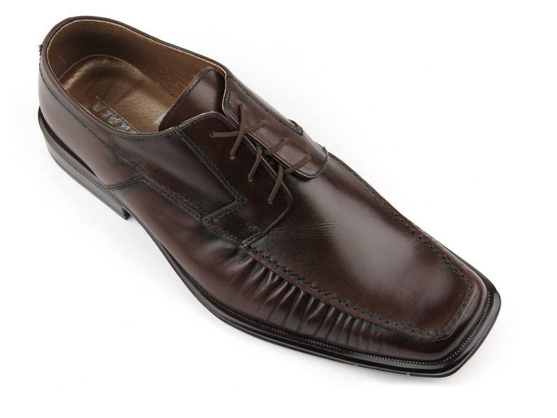 Skórzane półbuty męskie z kwadratowym noskiem - MOSKAŁA 135, brązowe