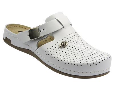 Skórzane klapki damskie białe Leon 950