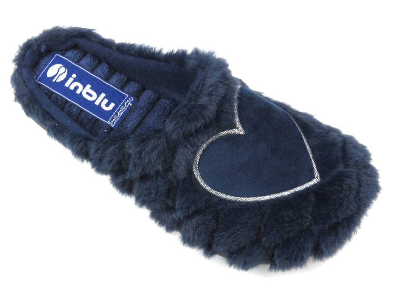 Miękkie kapcie damskie - INBLU EC-99, granatowe z serduszkiem