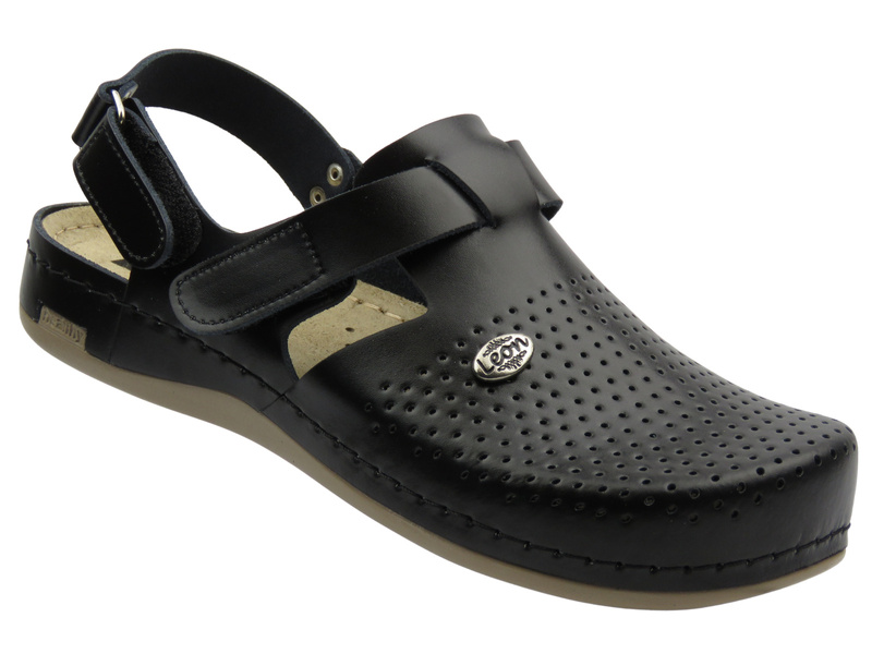 Skórzane Klapki Damskie Leon 951, czarne