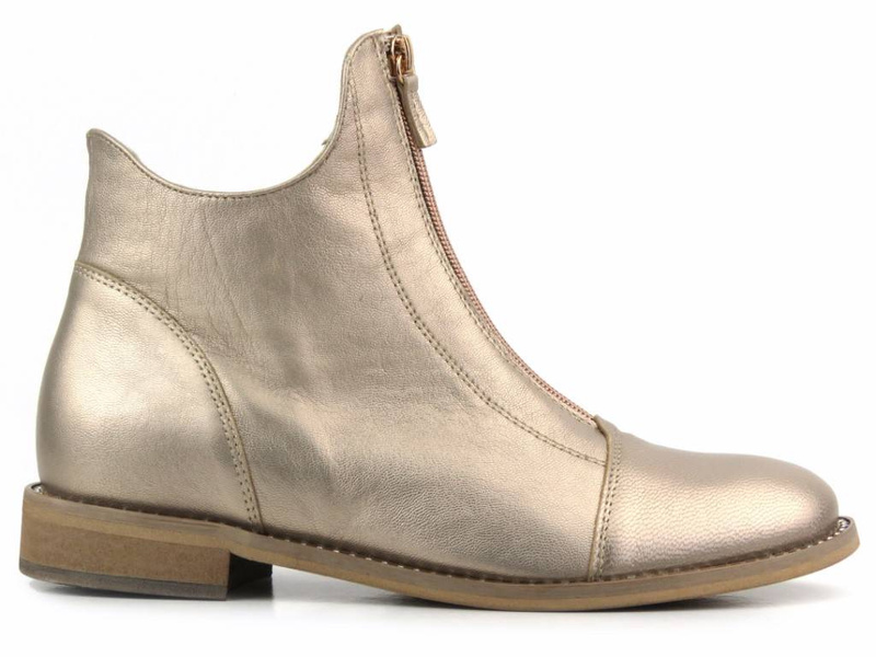 Skórzane botki damskie wiosenne - Eksbut 6607, złote