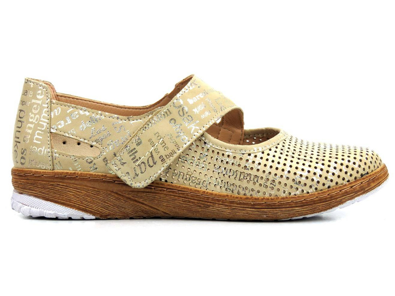 Wygodne półbuty damskie z ażurową cholewką - AXEL Active 1910, beżowo-złote