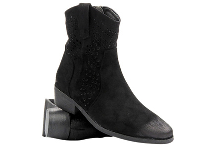 Ażurowe botki na delikatnym obcasie czarne Potocki 24-12455