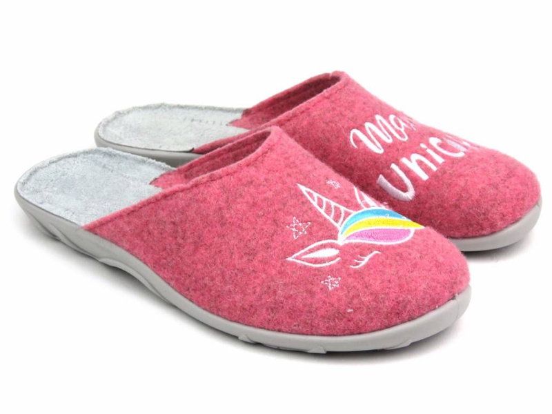 Kapcie damskie Mummy&Me - Befado 235D186, różowe z jednorożcem