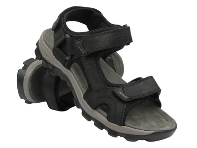 Sandały męskie skórzane zapinane na rzep - Sokolski L25-666, kolor czarny