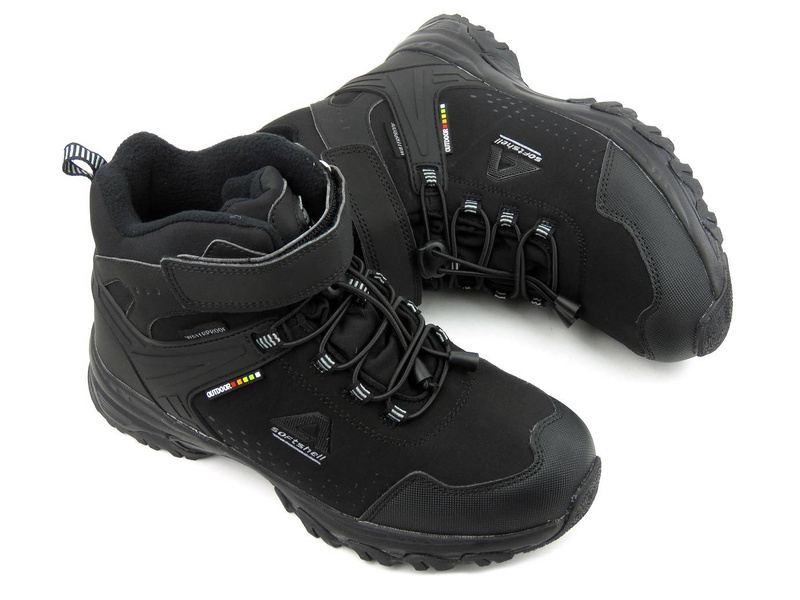 Wysokie trekkingi damskie z tkaniną Soft Shell - AMERICAN CLUB WT66/21(22), czarne