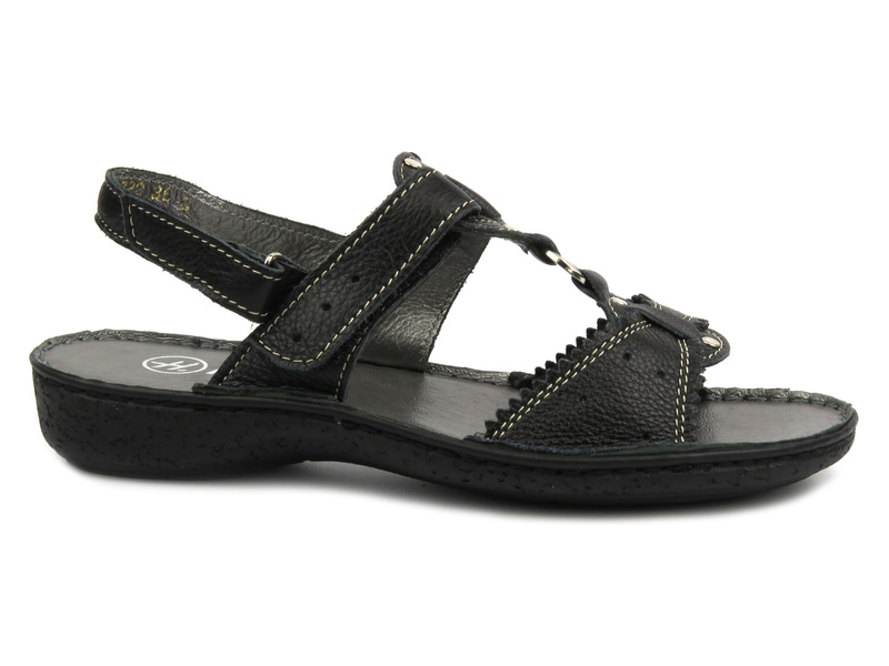 Sandały damskie ze skóry naturalnej - Helios 722, czarne