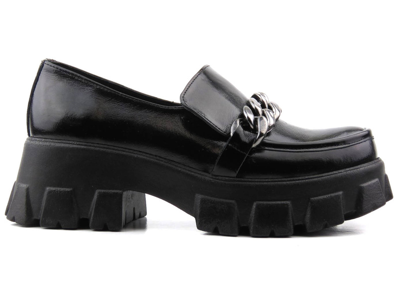 Lakierowane lordsy damskie na grubej platformie - VENEZIA 001770, czarne