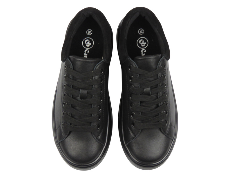Skórzane sneakersy damskie na platformie czarne Cambell 25-19347
