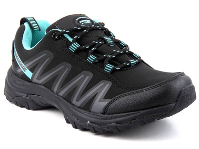 Trekkingi damskie z softshell - AMERICAN CLUB WT50/21(22), czarne z miętowym