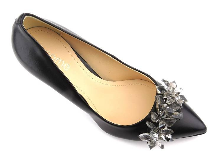 Skórzane czółenka na szpilce - UNCOME 35006, czarne