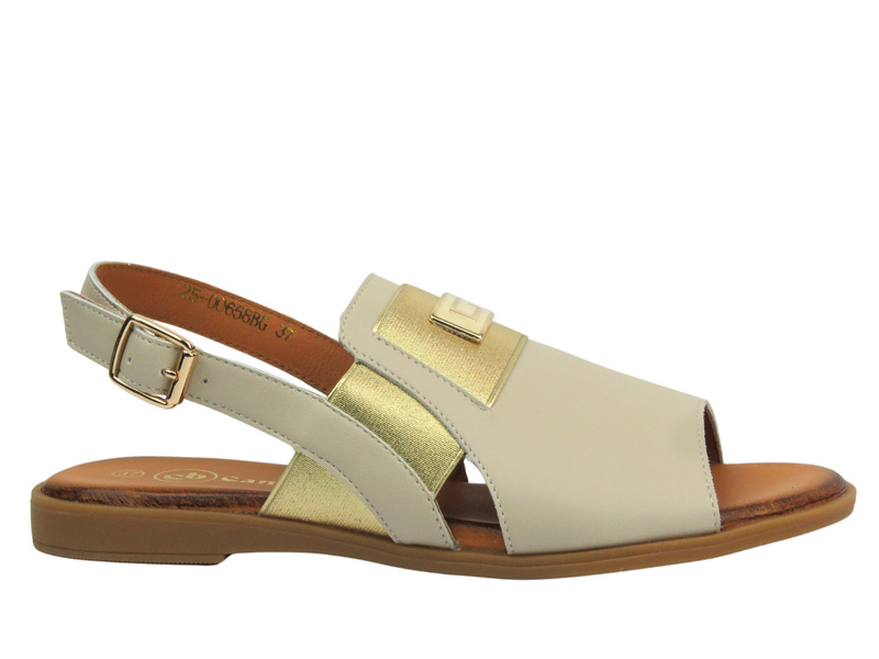 Skórzane sandałki damskie - Cambell 25-00658, beżowe