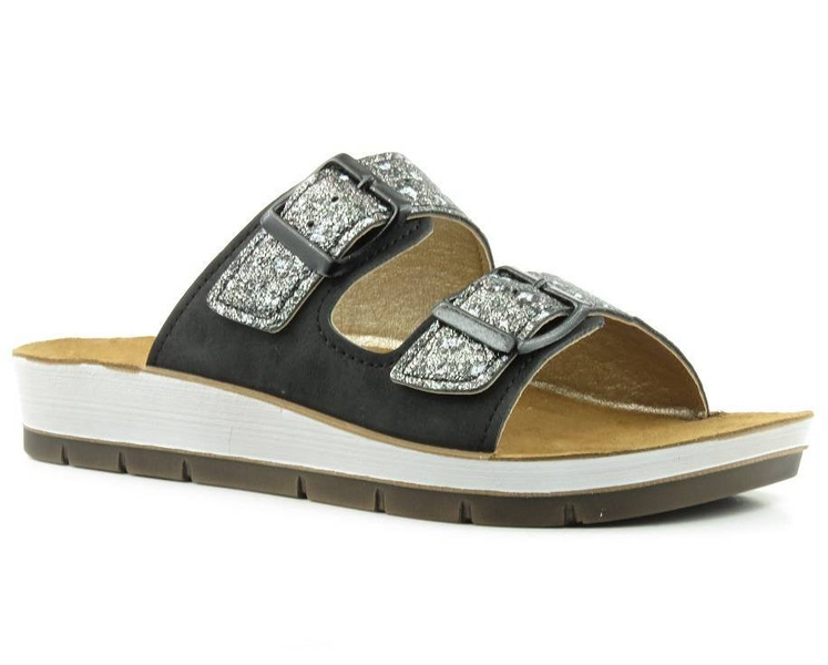 Klapki damskie ze wzorzystymi paskami - INBLU CP-10, czarne