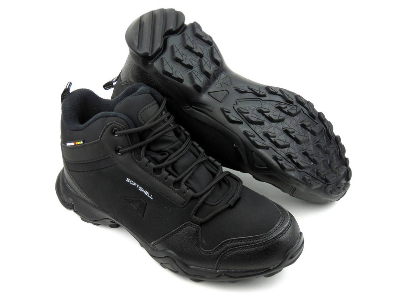 Wysokie trekkingi męskie z tkaniny SoftShell - AMERICAN CLUB WT63/21(22), czarne
