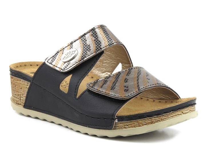 Klapki damskie z paskami na rzep - INBLU NV-02, czarne