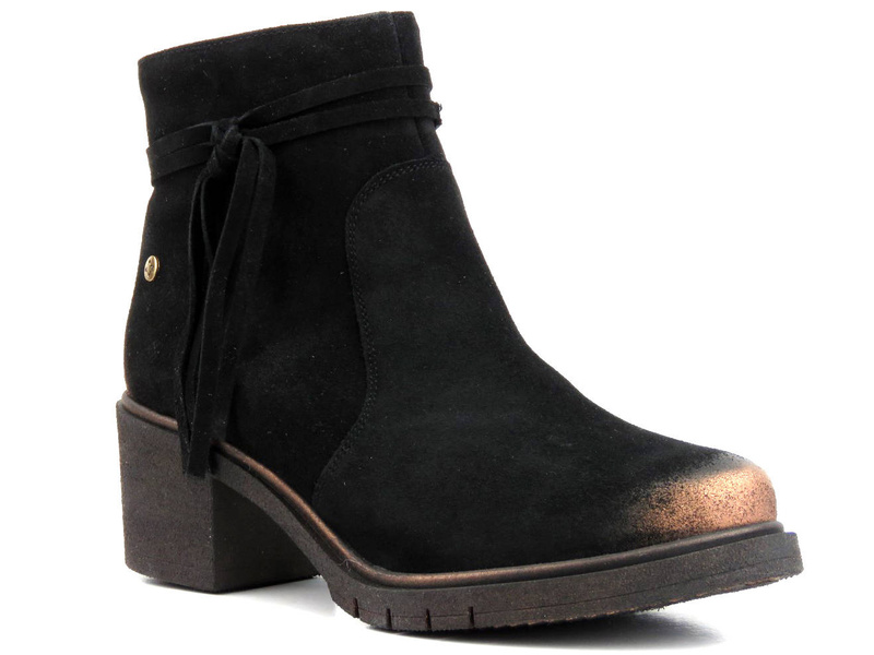 Zamszowe botki damskie na obcasie - MACIEJKA 05720-01, czarne