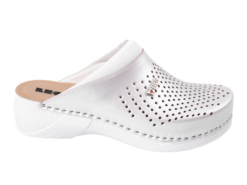 Skórzane klapki damskie perłowe Leon 3400